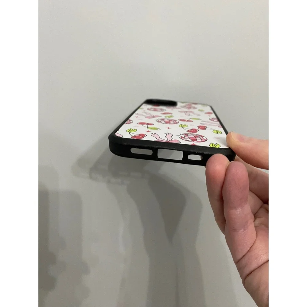 iPhone 13 Case Unisex OS White Pink Disco Ball Cherry Bow Print Bumper Cover